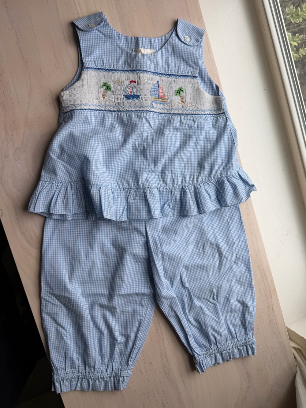 Rosalina Collections Light Blue Gingham Girl's Smocked Set